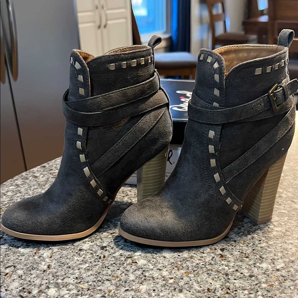 Gray distress faux suede booties